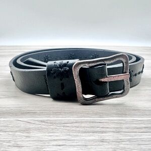 DOCKERS Vintage Black Floral Embroidery Stitching Boho Leather Belt | Size M